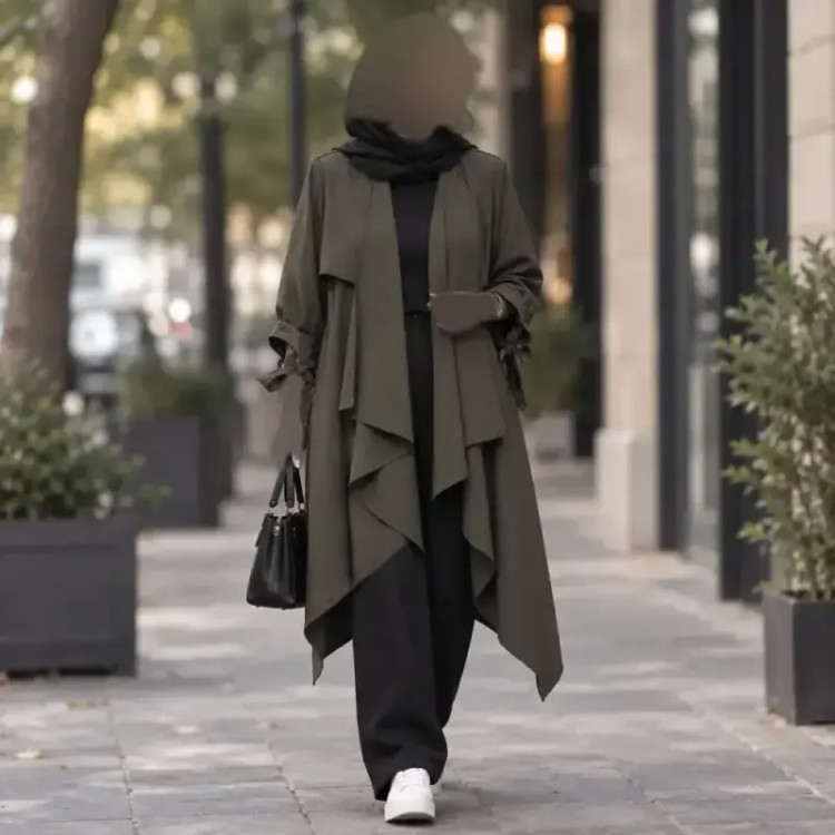 مانتو زنانه کرپ اسکاچی آستین گره ای سبز فری سایز