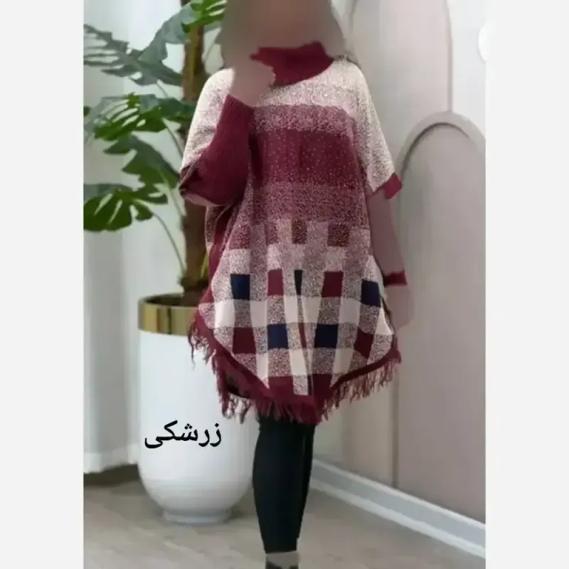 پانچ بافت طرح برفی آستین کشبافت فری سایز