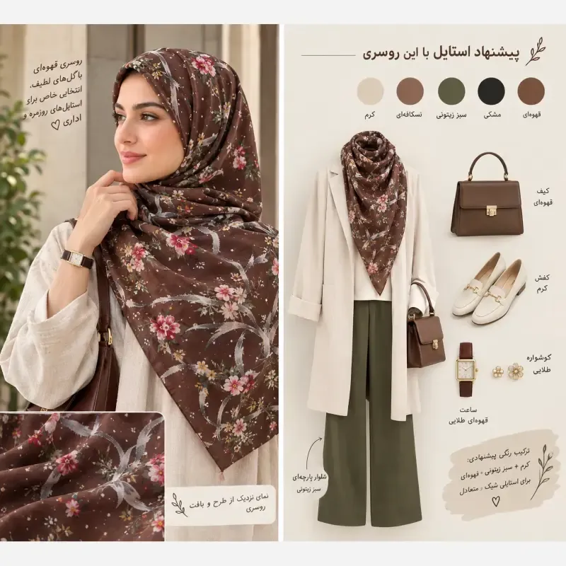 روسری طرحدار پاییزی نخی درجه یک قواره 140
