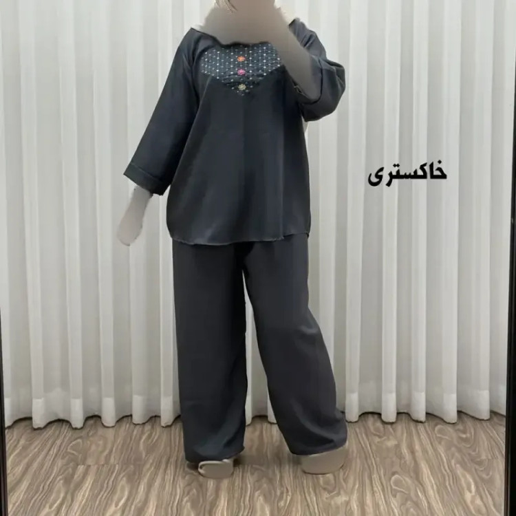 ست بلوز شلوار گلدوزی آلنا فری سایز تا 50 جنس صوفیا چهارفصل شیک راحت بدون آبرفت و رنگ رفت