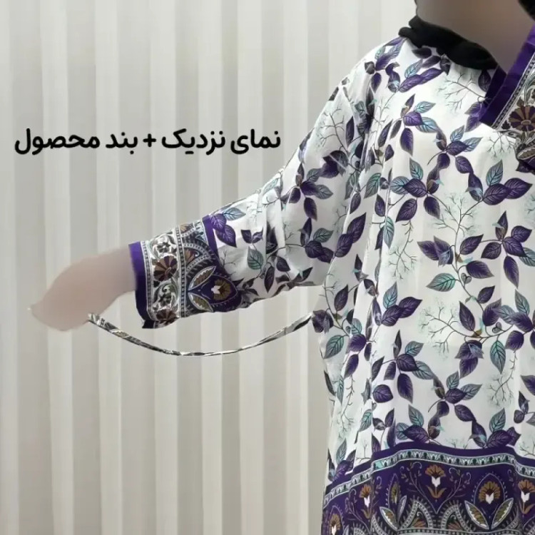 تونیک نخی فری سایز تا 52 حاشیه دار کمربنددار چهارفصل زنانه و دخترانه کد 1455