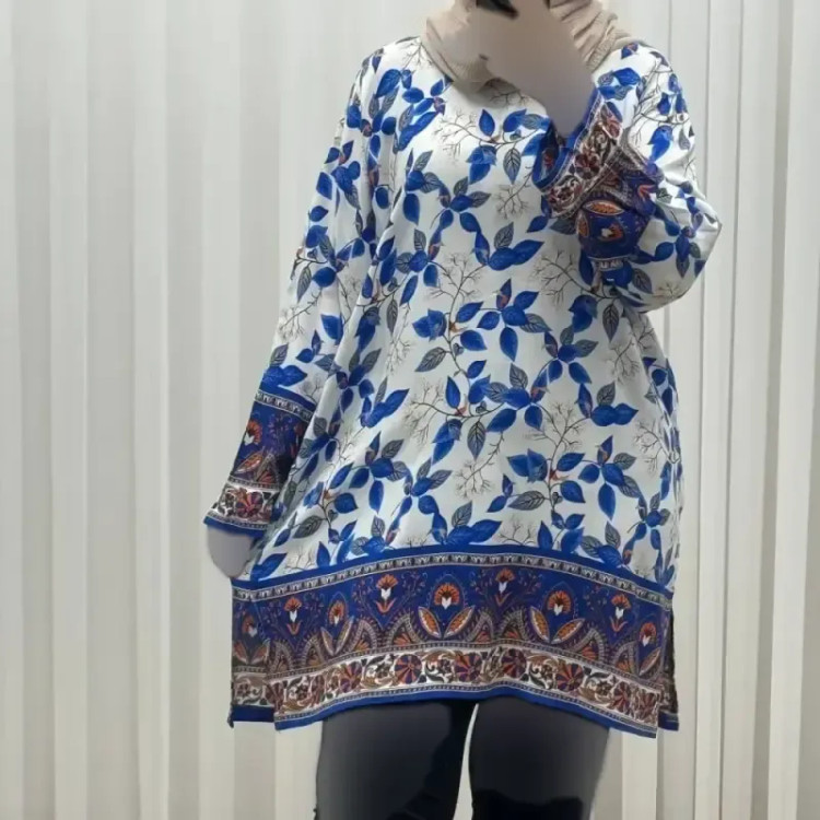 تونیک نخی فری سایز تا 52 حاشیه دار کمربنددار چهارفصل زنانه و دخترانه کد 1455