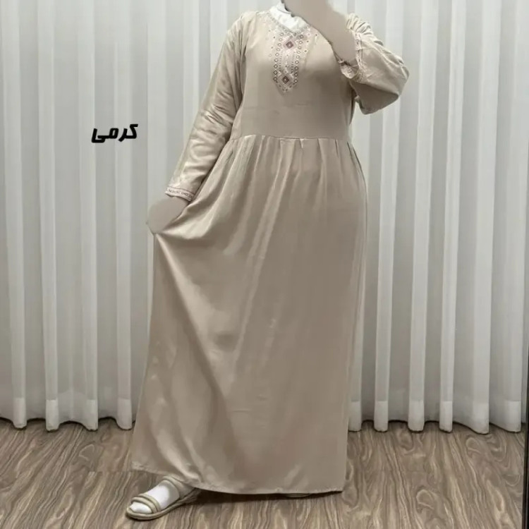 پیراهن ساحلی نخی زنانه مدل آتریسا فری سایز مناسب تا سایز 48 بهمراه کمربند