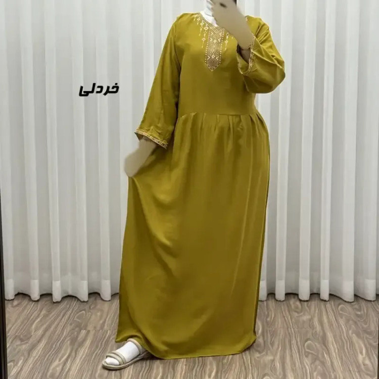 پیراهن ساحلی نخی زنانه مدل آتریسا فری سایز مناسب تا سایز 48 بهمراه کمربند