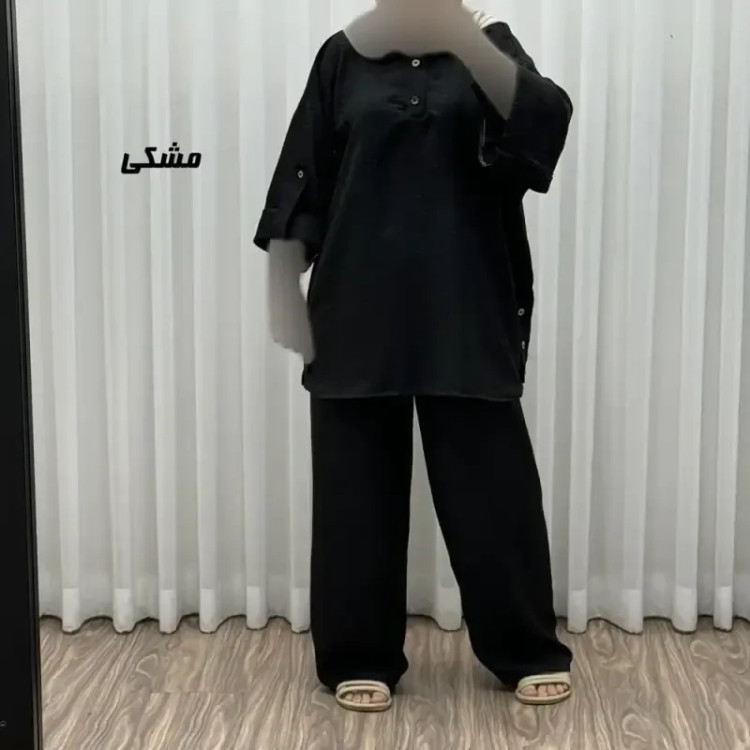 ست بلوز و شلوار زنانه مدل پانچی جنس شانتون فری سایز مناسب تا 52