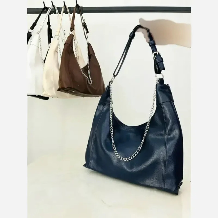 کیف مدل راگو زنجیری جنس شرانگ وارداتی رنگ مشکی شکلاتی سفید کرم سورمه ای سایز 36 در 20