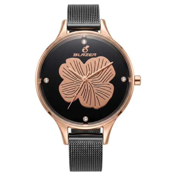 ساعت مچی زنانه بلیزر بند حصیری مشکی رزگلد